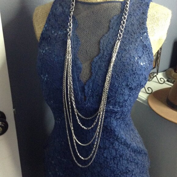 Silverplated/Silvertone 24" Graduated necklace, 5 tiers; Classic, Chic, Bohemian - Picture 2 of 2